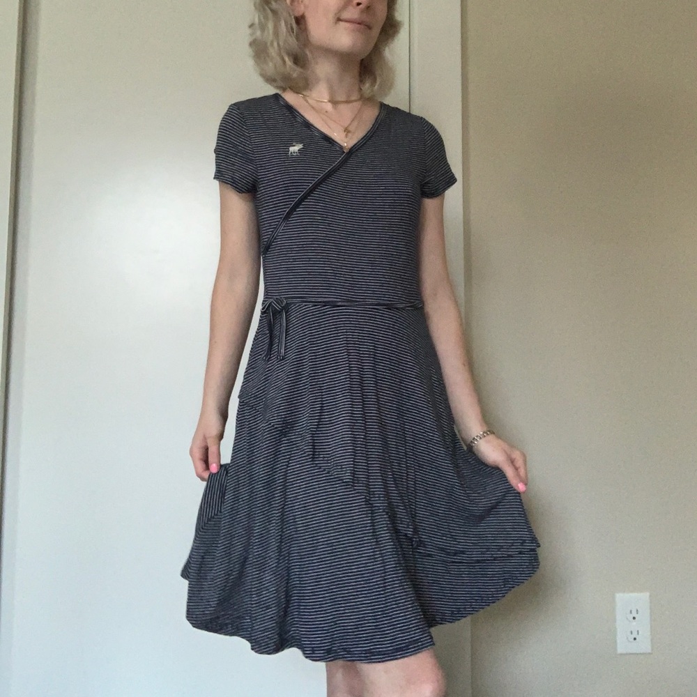 Striped jersey knit faux tie dress